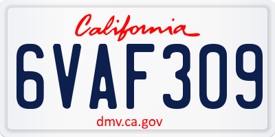 CA license plate 6VAF309