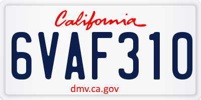 CA license plate 6VAF310