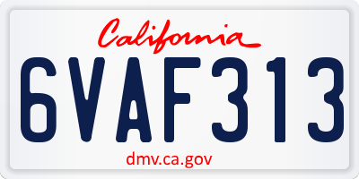 CA license plate 6VAF313