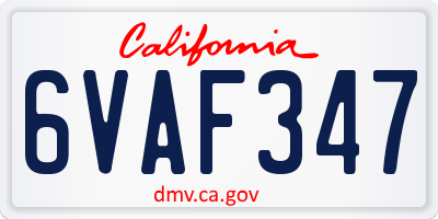 CA license plate 6VAF347