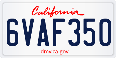 CA license plate 6VAF350