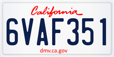 CA license plate 6VAF351