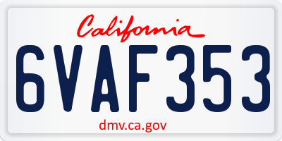 CA license plate 6VAF353