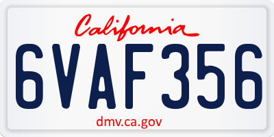CA license plate 6VAF356