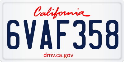 CA license plate 6VAF358