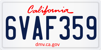 CA license plate 6VAF359