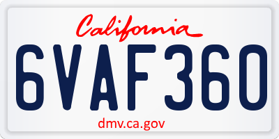 CA license plate 6VAF360