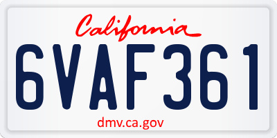 CA license plate 6VAF361