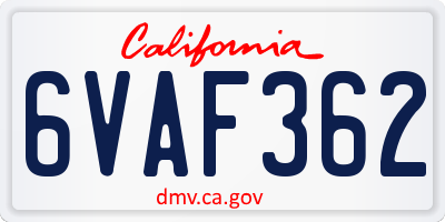 CA license plate 6VAF362