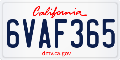 CA license plate 6VAF365
