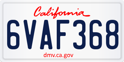 CA license plate 6VAF368