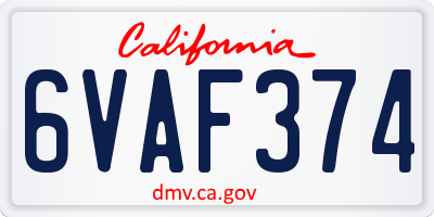 CA license plate 6VAF374