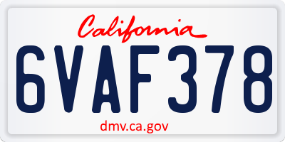 CA license plate 6VAF378