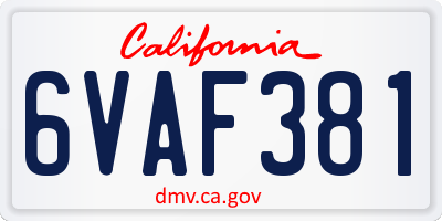 CA license plate 6VAF381