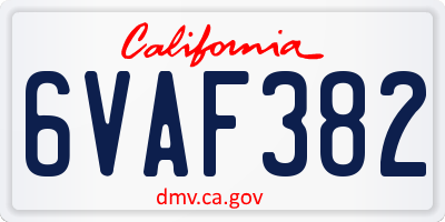 CA license plate 6VAF382