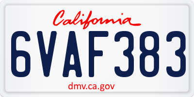CA license plate 6VAF383