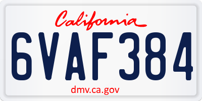 CA license plate 6VAF384