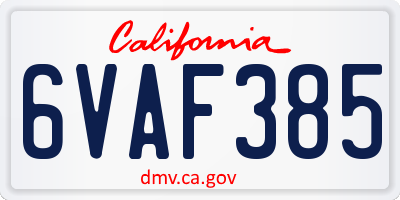 CA license plate 6VAF385