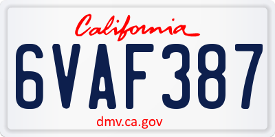 CA license plate 6VAF387