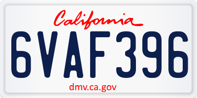 CA license plate 6VAF396