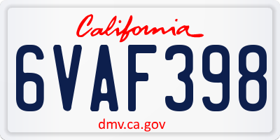 CA license plate 6VAF398