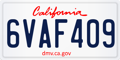 CA license plate 6VAF409