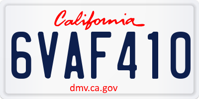 CA license plate 6VAF410