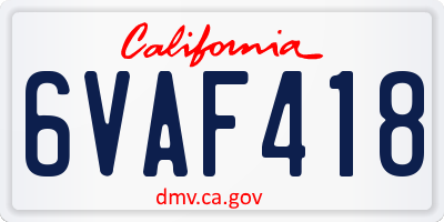 CA license plate 6VAF418