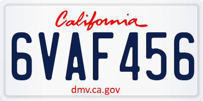 CA license plate 6VAF456