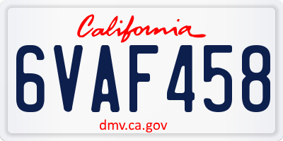 CA license plate 6VAF458