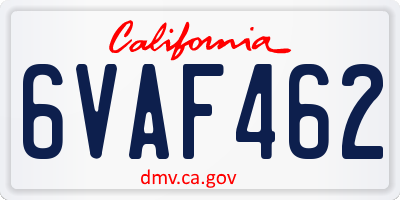 CA license plate 6VAF462
