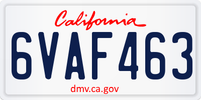 CA license plate 6VAF463