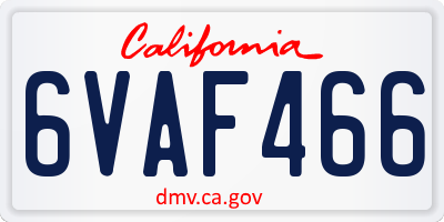 CA license plate 6VAF466