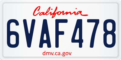 CA license plate 6VAF478