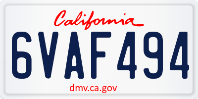 CA license plate 6VAF494