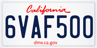 CA license plate 6VAF500