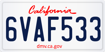 CA license plate 6VAF533