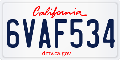 CA license plate 6VAF534