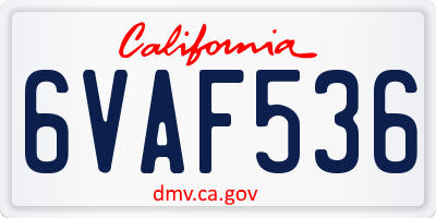 CA license plate 6VAF536