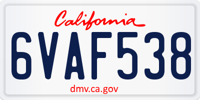 CA license plate 6VAF538