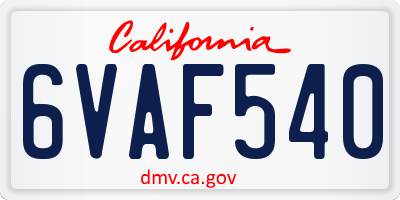 CA license plate 6VAF540