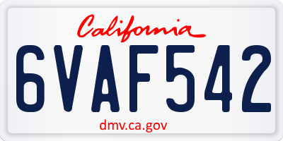 CA license plate 6VAF542