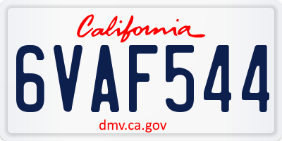 CA license plate 6VAF544