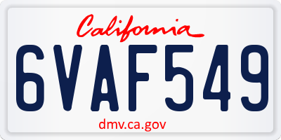 CA license plate 6VAF549