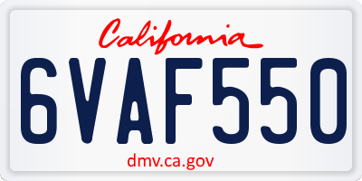 CA license plate 6VAF550