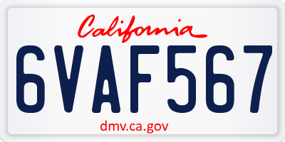 CA license plate 6VAF567
