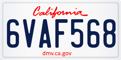 CA license plate 6VAF568