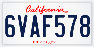 CA license plate 6VAF578