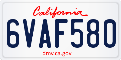 CA license plate 6VAF580
