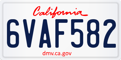 CA license plate 6VAF582